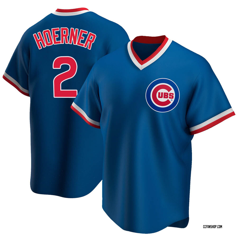 Royal Nico Hoerner Men's Chicago Cubs Road Cooperstown Collection Jersey - Replica Big Tall